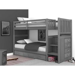 Beckford Drawer Solid Wood Standard Bunk Bed with Shelves