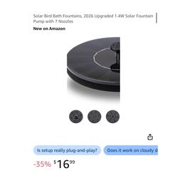 Brand new Solar Bird Bath Fountains, 2026 Upgraded 1.4W Solar Fountain Pump with 7 Nozzles