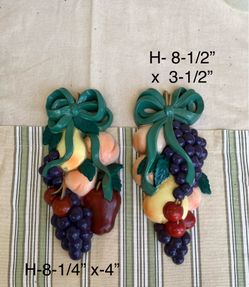 Home Interiors and gift. Vintage 1990 Burwood products Co. Fruit Wall Plaques Set of 2.