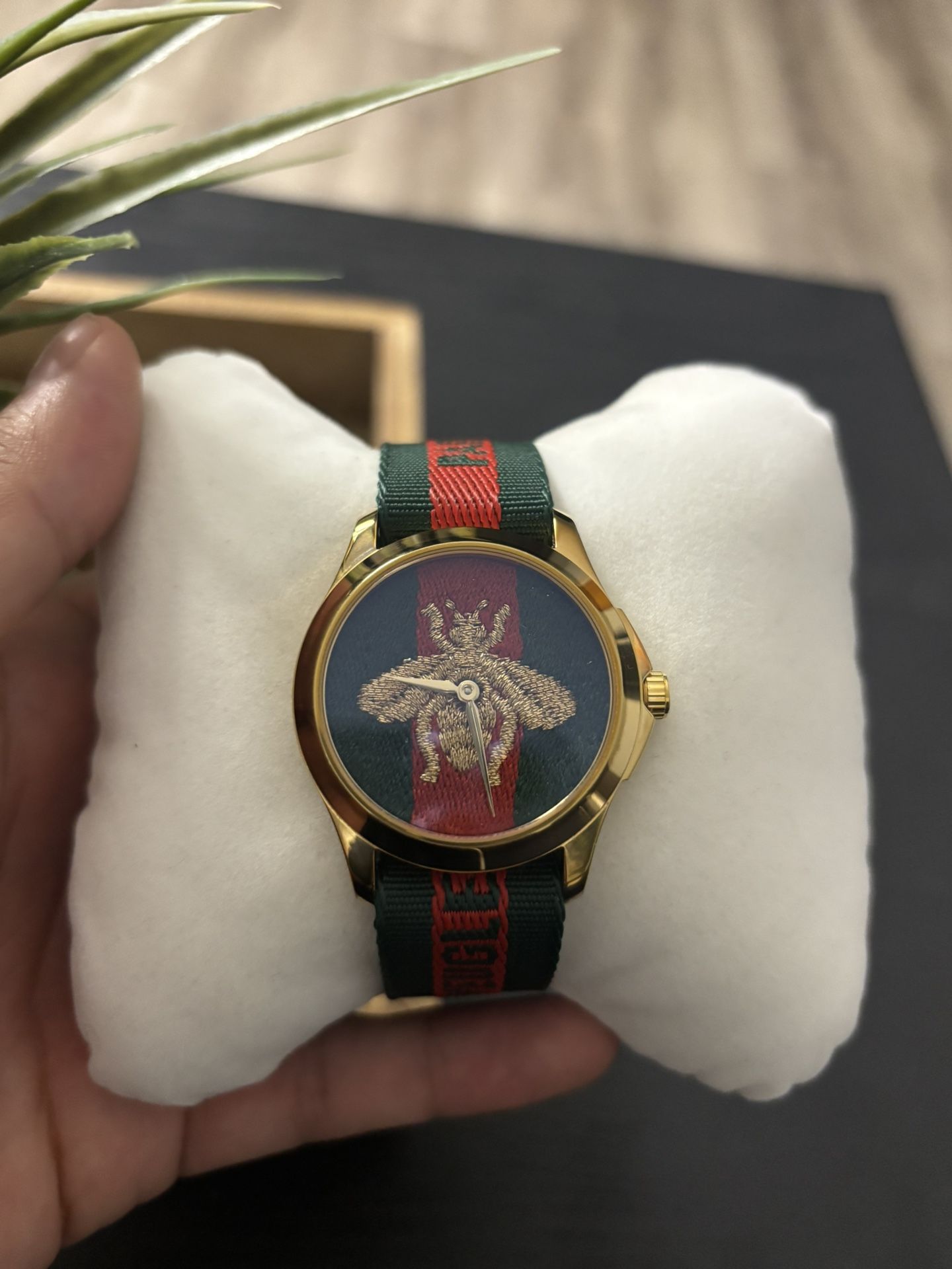 Gucci G Timeless Red and Green Gold Bee Watch