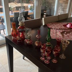 Antique Lantern And Shot  Glasses And Vases 