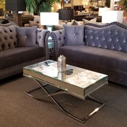 Brand New Gray Or Black Velvet Modern Sofa + Loveseat 2PCs Set