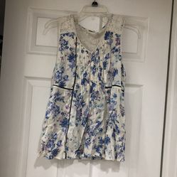 New Blue Lace Floral Sleeveless Top