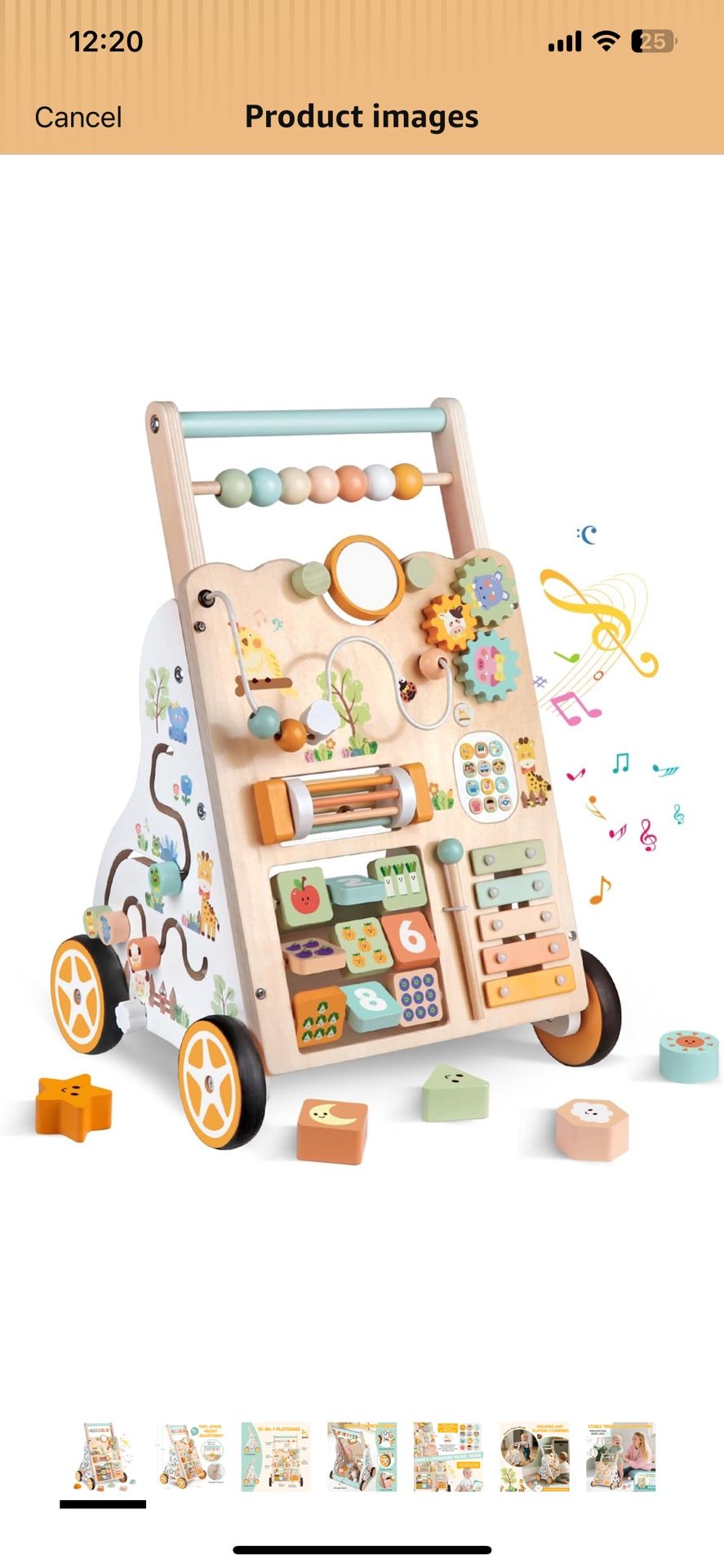 Wooden Baby Walker with Wheels, Push Walker with Baby Activity Center, Montessori Walking Toy for 1 Year Old Girls Boys, Ajustable Speed & Height Acti