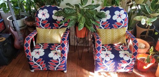 Beautiful Vintage African Hand Beaded Chief Chairs - Yoruba - Set of Two