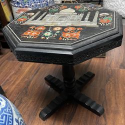 Antique Black Marble Inlay with MOP Taj Mahal & Multi Gemstones Table