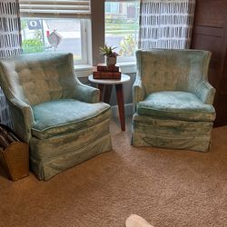 2 Tiffany Blue Velvet Chairs. Vintage