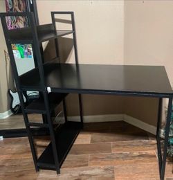 Black L-Shaped Desk with Side Shelves