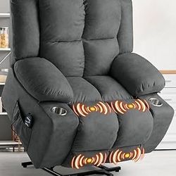 Oversized Power Lift Recliner Chair Sofa with Massage for Elderly, Fabric Recliner Chair, Spacious Seat, USB Port, Infinite Position, Detachable Cup H