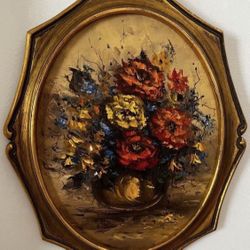 Gorgeous Vintage Florentia Floral Plaque Wall Painting Art Approx  measures 18” H x 14” W In great condition  