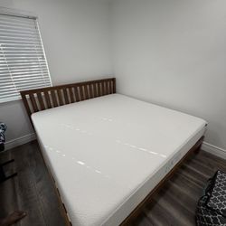 Wooden Bed frame And Ludic Cali King Mattress 