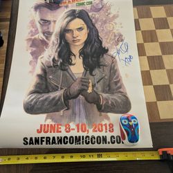 Krysten Ritter Jessica Jones  David Tenant San Francisco Comic Con 2018 Poster Autograph 18 X 24