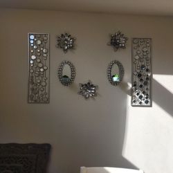 7pc MIRRORED silver Wall Accents 