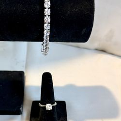 Vintage Sterling CZ tennis bracelet and Sterling spinal engagement ring