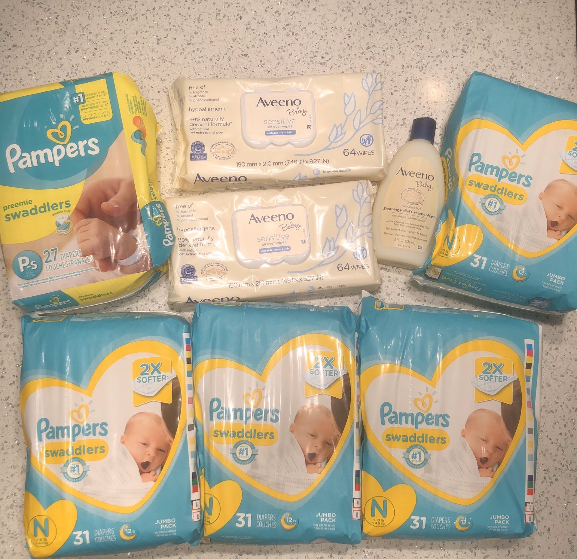 Pampers swaddlers premie and Newborn Aveeno bundle