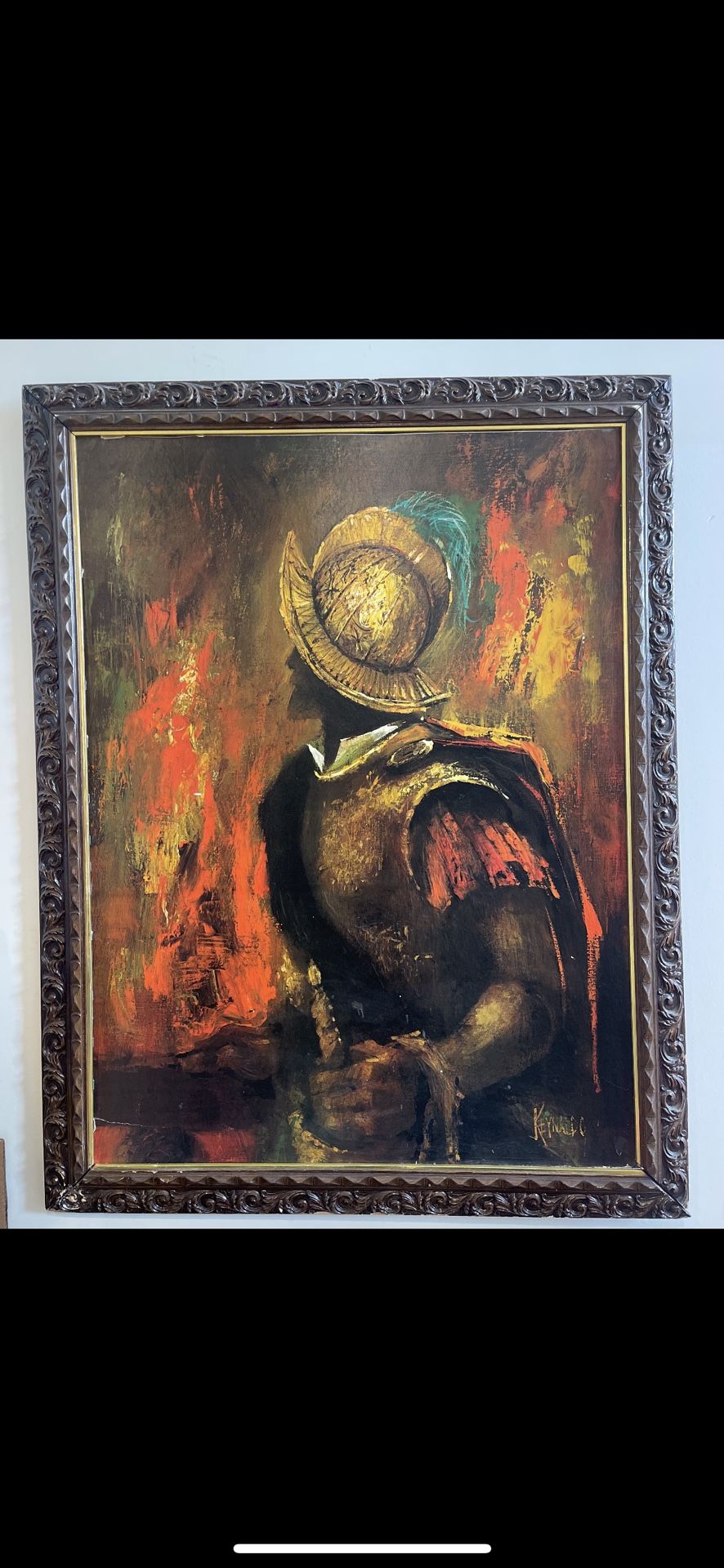 Vintage mid century Conquistador Oil Painting