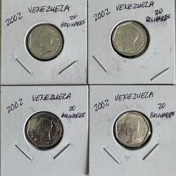 2002  Venezuela 20  Bolivares 4 Coins