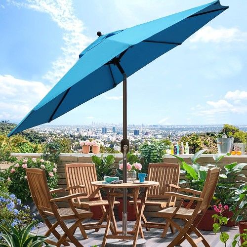 concrete patio umbrella base Outsunny HOMSHADE Aluminum Patio Umbrella UNIVERSAL FIT 07LAU004-OB6-SG03 color option:red