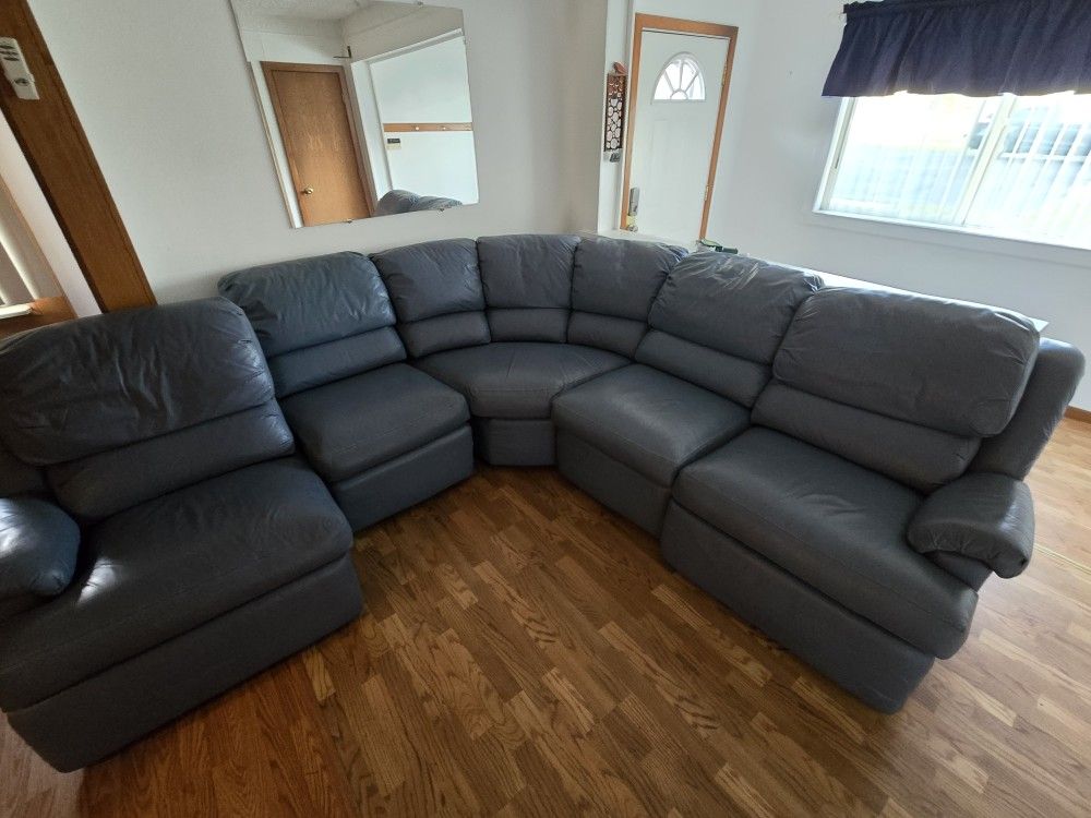 Large Blue Leather Sectional Sofa