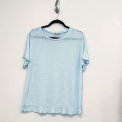 Listicle Sky Blue Ruffle Hem Sheer Top Size Large