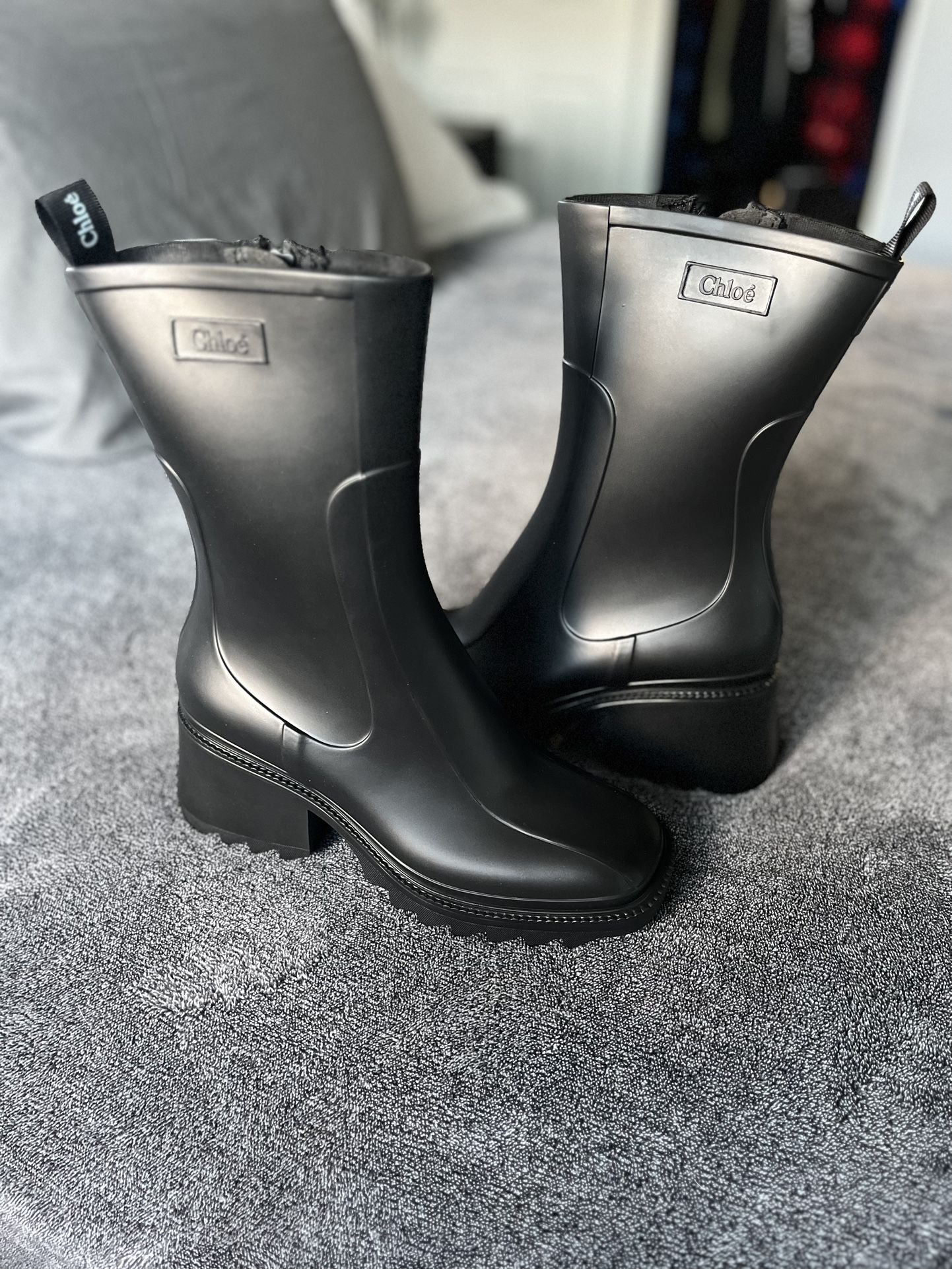 Chloe Rain boots Black Rubber Sz 8 (39 EU)