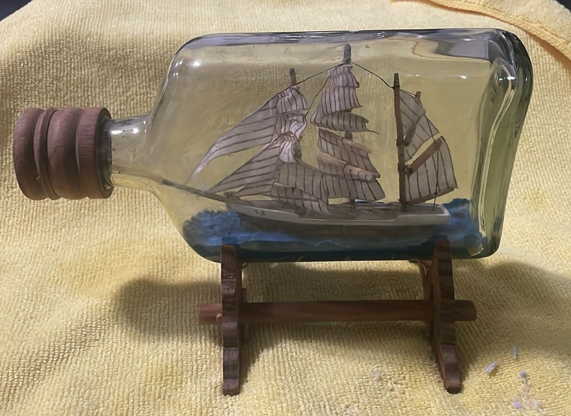 Ship In A Bottle 8" GLASS BOTTLE Vintage
