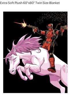 Marvel Deadpool Unicorn Twin/Full Raschel Blanket Soft 60x80