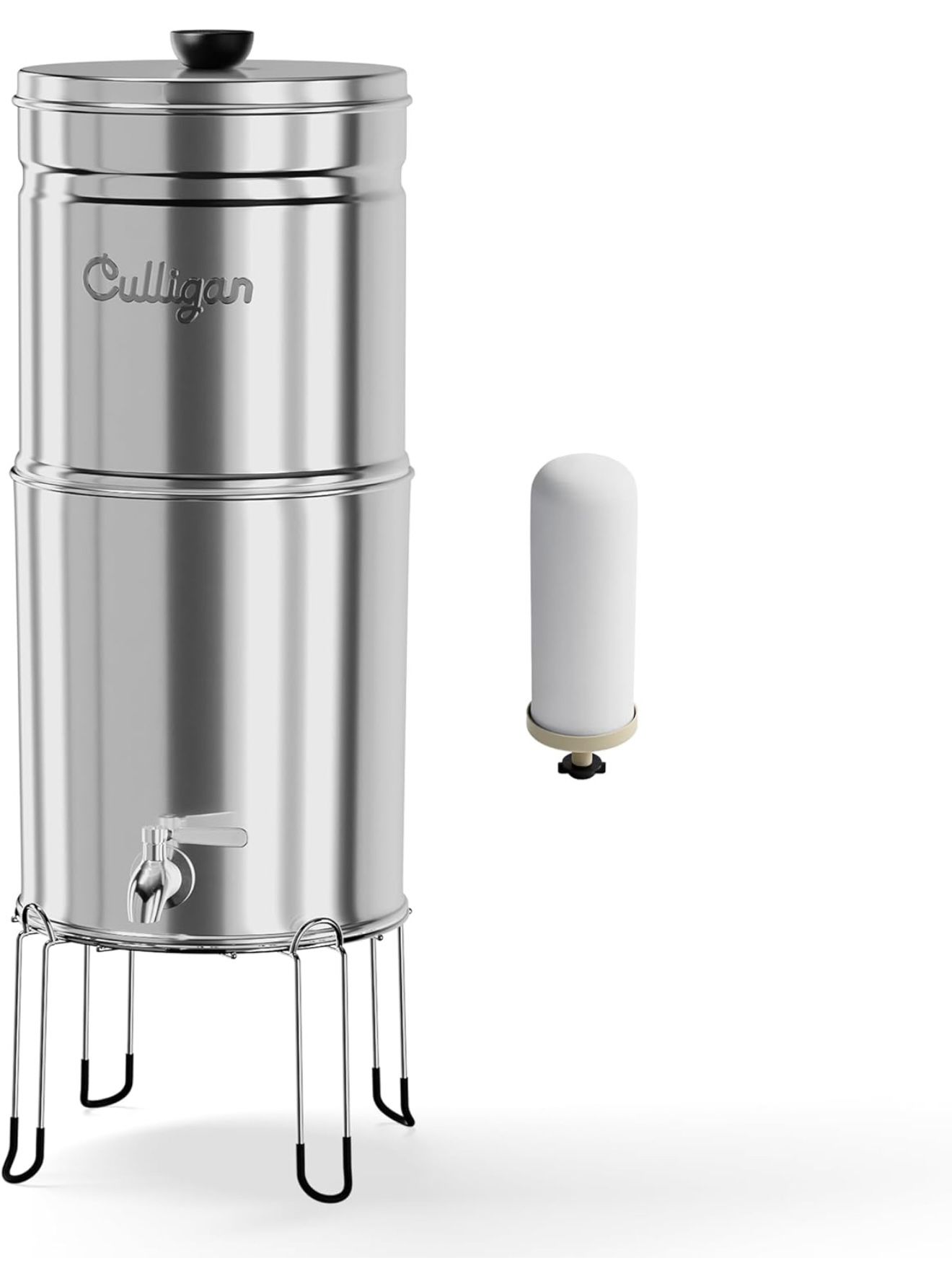 Culligan with MaxClear Technology 3 Gallon Gravity Water Filter System, Polished Countertop Ceramic Water Filter NSF/ANSI Certified to Reduce Lead, Mi