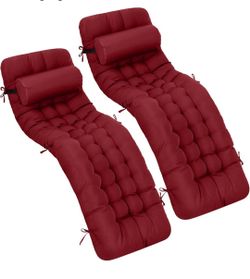 Tudomro Outdoor Chaise Lounge Cushion, Burgundy, Set of 2
66x21x4'' Waterproof Fade Resistant, Pool Chaise Lounge Cushion Headrest Pillow, Tie Replace