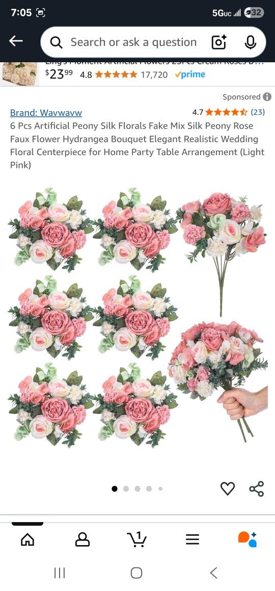 New 6Pcs Artificial Peony Slilk Florals Dusty Pink And Champagne Color