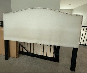 Mercury Row Snowhill King Upholstered Headboard – Ivory/Gray Linen