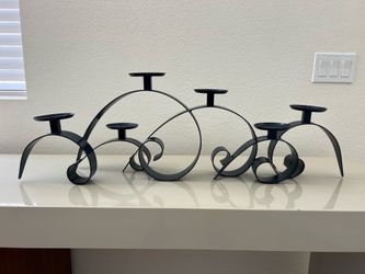 Vintage Wrought Iron Brutalist 6 Pillar Candelabra Candle Holder Mid-Century