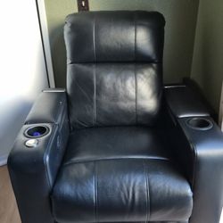 Black Leather Recliner Chair With Tray And Charging Station