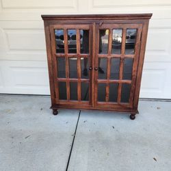 Cabinet, Solid Wood, 2 Glass Window Doors, 3 Shelves