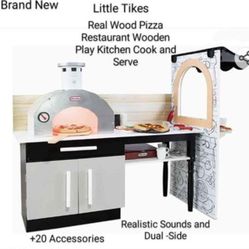 Brand New -Little Tikes-Real Wood Pizza Restaurant  Wooden Play Kitchen Cook And Serve 