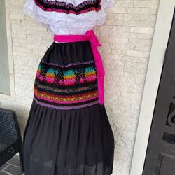 Embroidered Mexican Dress ,Catrina Dia De Muertos