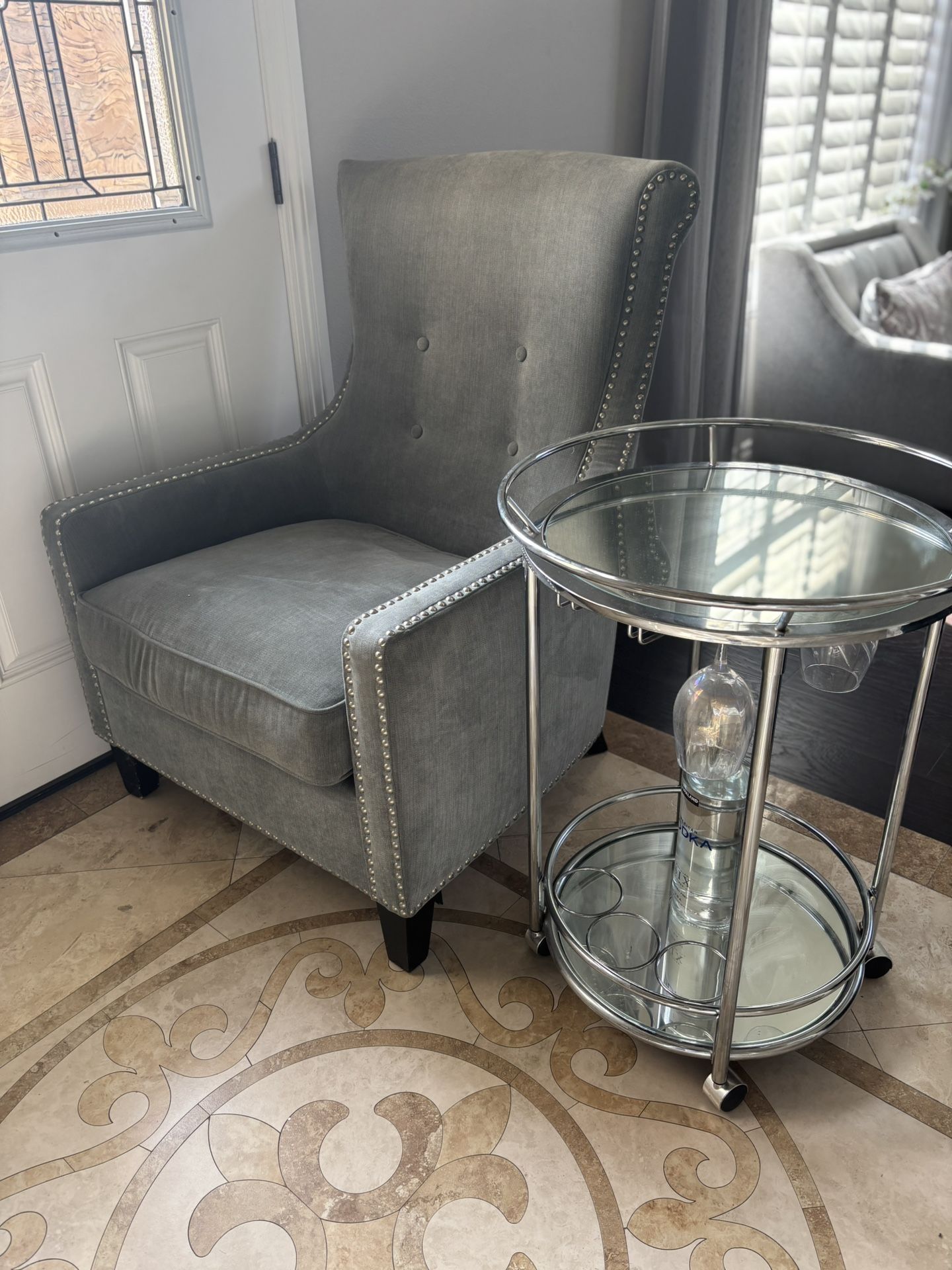 Blue Chair And Z Gallery Bar Cart