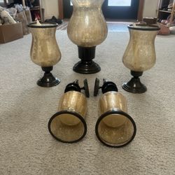 5- Piece Amber Glass Candle Holder Set (Wall Sconces + Table Decor  