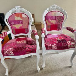 Beautiful custom made British patchwork handmade pair of chairs