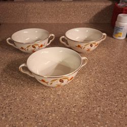Vintage Superior Hall Quality Jewel Tea Autumn Leaf Cream Soup Bowl Set Of 3