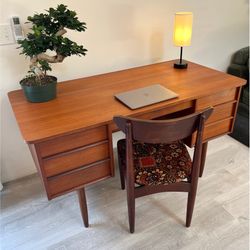Danish Teak Mid Century Modern Desk With Bookcase Front