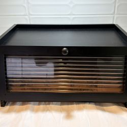 black wooden bread box