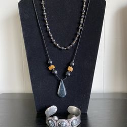 2 Black Necklaces And One Bracelet 