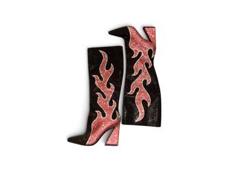 Gianni Bini Crystal Rhinestone Flame Knee-High Heeled Boots
