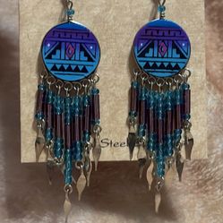 Blue and Purple Dreamcatcher Dangle Earrings
