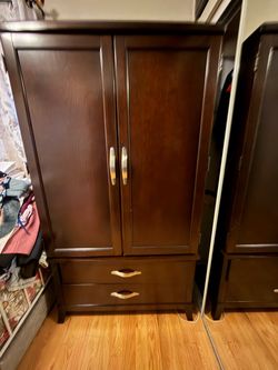 Closet with 2 drawers, 3/4 length mirror & coat hooks