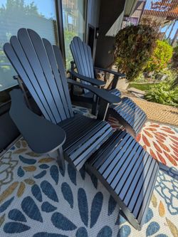 Pair of Solid Leisure Line Grey Adirondack Chair & Footstools