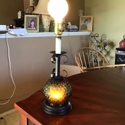Vintage Retro 1960’s Green Glass Amber Lamp (15”)