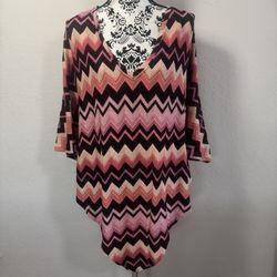 Jennifer Lopez Top Dolman Sleeve Poncho Glitter Geometric Size S/M Multicolor