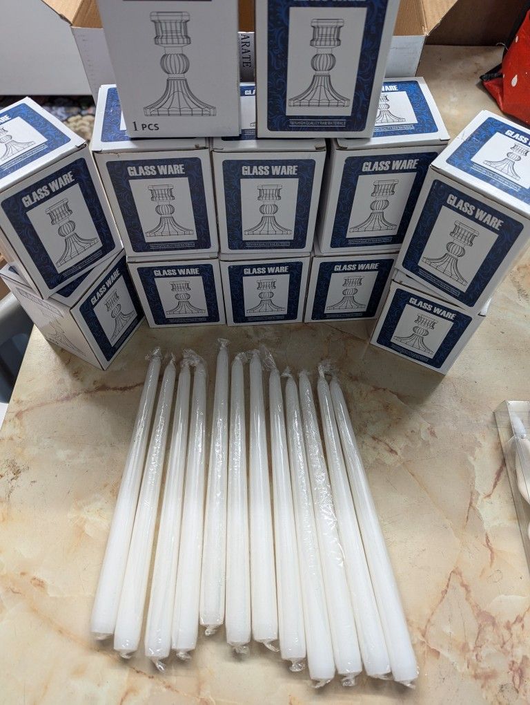 Glass Taper Candle Holders with Long White Candles